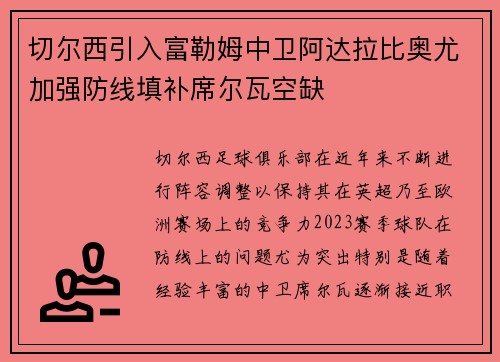 切尔西引入富勒姆中卫阿达拉比奥尤加强防线填补席尔瓦空缺